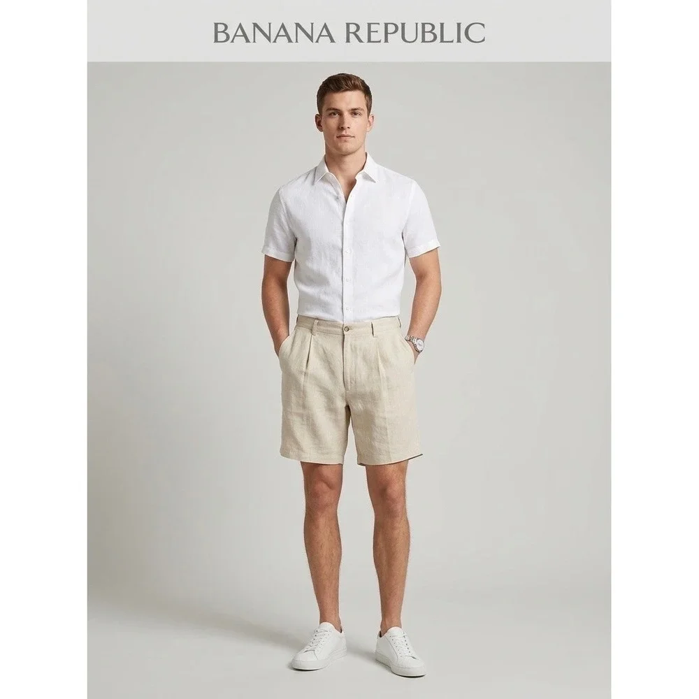 Banana Republic Classic Beige Cream Linen Pleated Mens Shorts size 38